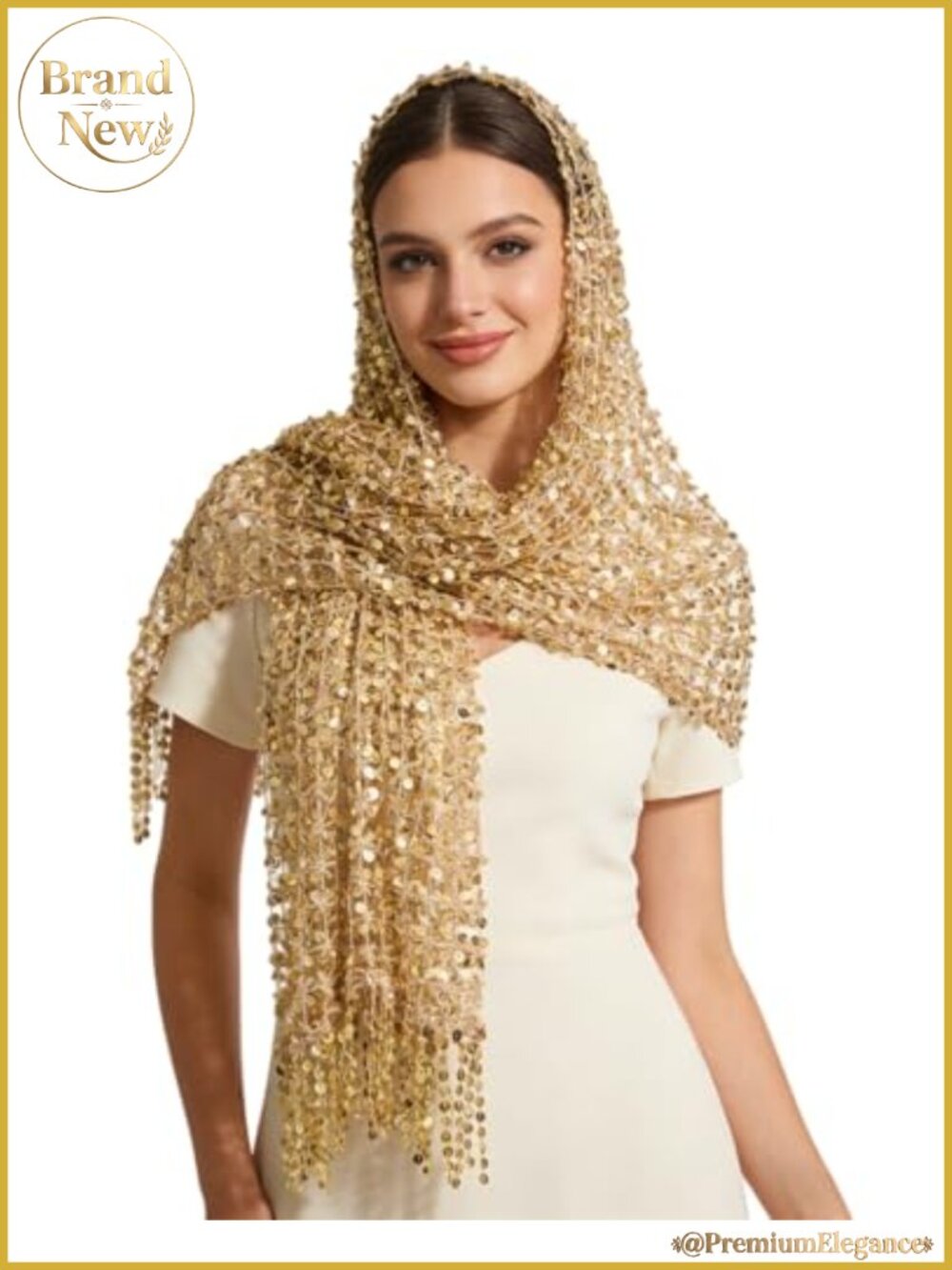 Sequin Fringe Shawl Wrap Sparkling Mesh Scarf for Evening Party Wedding Prom
